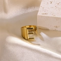 Minimalist gold letter E ring with wide band and adjustable open design for women - Letter E / Gold