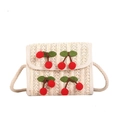 Bolso bandolera de paja tejida estilo japonés con cerezas 3D y correa de hombro de cuerda - Blanco Roto