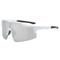 Detail view of white cycling sunglasses frame with silver polarized lens and non-slip arms - White Frame Silver Lens