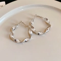 Minimalist silver-colored metal hoop earrings with elegant twisted ripple design - Exaggerated Twisted Spiral (Silver Earring Post)