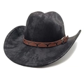 Detail of black western cowboy hat with brown leather band and silver bull buckle - M(56-58cm) / Tie-Dye Black