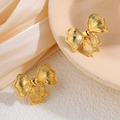 Elegant gold-plated bow-shaped stud earrings with sparkling diamonds for women - Striped Bowknot Stud Earrings