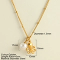 Gold stainless steel necklace with cute octopus pendant and large 11mm white pearl - Imitation Pearl + Octopus(25202)