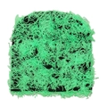 Close-up of neon green and black distressed knit beanie with long fringe texture - Green