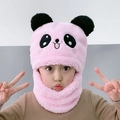 Cagoule panda rose en peluche pour enfant, bonnet d'hiver chaud et épais avec écharpe - Rose
