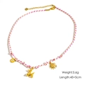Collana in corda intrecciata rosa e bianca con ciondoli dorati: occhio, cane e sole - Corda Rosa Bianca Ciondolo Malocchio Cane Palloncino Sole (YTN2411213)