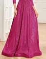 Sparkling rose red sequined floor-length evening gown with pleated waist detail - US Size 2 (S) / Rose Red