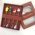 Christmas spoon and fork gift set with colorful holiday doll charms in a red gift box - Silver Spoon and Fork 4PCS Red Gift Box