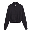 Detail of black cotton zip-up sweatshirt featuring stand collar and ribbed cuffs design - S / Black Hoodie