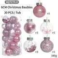 Set van 30 roze kerstballen van 6 cm met diverse glitter- en kraalafwerkingen in koker - 30 Stuks/Vat (380g) / Roze Serie