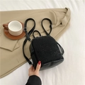 Mini zaino in pelle PU nera da donna con strass scintillanti e fibbie in metallo argentato - Nero