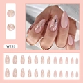 Pink almond press-on nails with golden glitter wave patterns 24pcs set for women - Ripple Glitter (W233) / Glue Type