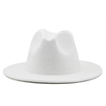 Close-up of white faux lamb wool fedora hat with wide brim and classic top indentation - M(56-58CM) Adjustable / White