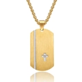Collana con ciondolo stile militare oro spazzolato con croce argento e gemma - Pendente Singolo Oro