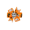 Halloween orange hair bow with ghost and cat patterns and cartoon skull center - Orange Smiling Skeleton Style