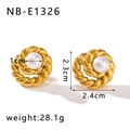 Dettagli degli orecchini di perle dorate con dimensioni di 2,3 cm di diametro e trama intrecciata - Stile Perla Corda Intrecciata Vintage (NB-E1326) / Oro 18K