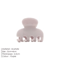 Purple acetate small hair claw clip for high ponytail and bun styling with dimensions - Purple