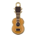 Golden guitar charm with orange enamel inlay and small loop for DIY jewelry making - Yellow Guitar