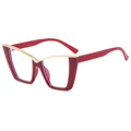 Chic burgundy cat-eye blue light blocking glasses with gold metal trim for women - C3-Wine Red