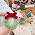 Christmas wreath bow brooch with green plush and red velvet ribbon detail - Large Light Color Thick Wreath Ring Brooch / Approx 4.5cm