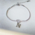 Silver stainless steel double knot snake chain bracelet with letter N pendant - Silver-N