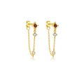 Macro shot of gold S925 silver earrings with brown square zircon and tassel chains - 925 Silver / 18K Gold Coffee