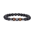 6mm natural black lava and tiger eye stone bead bracelet with dark metal spacers - Lava Stone & Tiger Eye Bead Bracelet