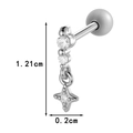 Silver titanium steel stud earring with three clear cubic zirconia and screw ball back - Cross Star Style (0189-1# Silver)