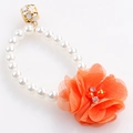 Elastic pearl pet necklace with handmade orange mesh flower and sparkling rhinestones - One Size / Pearl Red Flower