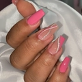 Long coffin press-on nails with pink and nude tones featuring silver glitter accents - Bz1505 Ingenious Design / Jelly Glue + Nail File