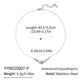 Detail showing dimensions and silver curved bar pendant on stainless steel necklace - Geometric V-Shape Style(YYN025007-P) / Silver