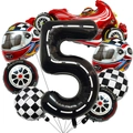 Raceauto thema aluminiumfolie ballonset met nummer 5 en geruite vlag voor verjaardagsdecoratie - Raceauto set nummer 5