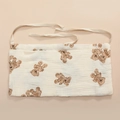 Detail of baby crib organizer with vintage bear print and cotton hanging straps - Double Bears