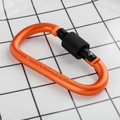 Orange 8CM D-shaped aluminum locking carabiner with black knurled screw gate lock - Orange