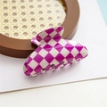 Vintage purple and white checkerboard acetate hair claw clip with a glossy finish - Grid Purple