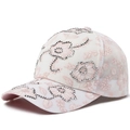 Pink and white lace mesh baseball cap with rhinestone floral embroidery for women - Pink / Adjustable