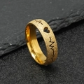 Detail of gold frosted stainless steel ring featuring cutout heart and EKG line patterns - Gold Color EKG Heartbeat (6mm)