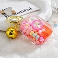 Pastel macaron bead acrylic liquid keychain with gold bell and ring on plush background - Gradient Rope + Colorful Bead Milk Tea Cup / Camera [Pink]