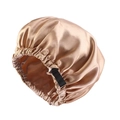 Double-layered champagne gold satin sleep cap with black adjustable drawstring buckle - Khaki