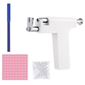 Detailed ear piercing kit including a professional white piercer tool and silver studs - White Ear Gun Kit (Includes 98 Studs + Ear Plugs) / White