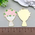 Pink enamel flower bouquet pendant made of alloy for DIY jewelry bracelet making - Pink Enamel Flower Bouquet 39*25mm