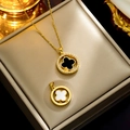 Golden rotating four-leaf clover pendant necklace with black and white double-sided inlay - 8900 Gold Reversible Clover