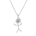 Funny stick figure doodle necklace in polished silver stainless steel on white background - Middle Finger Stickman / Silver