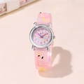 Detail of pink kids watch with 3D cartoon flamingo on translucent silicone strap - Pink