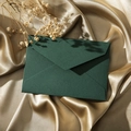 Deep green textured linen envelope on golden silk fabric with dried baby's breath detail - 1pc Linen Green Envelope (Short Lid) / Green
