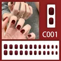 Deep red short square press-on nails with 24 pieces set and glossy finish, model C001 - Wine Red (C001)