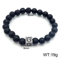 Lava stone bead bracelet with letter G silver charm and matte black beads 8mm 19g - Letter G (KB122503-Z) / 8mm