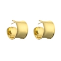 Detail view of high-quality polished gold finish on wide band huggie hoop earrings - Gold C-Shape