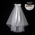 Detailed view of bridal veil with white satin bow and secure metal hair clip attachment - Double Layer Plain Tulle Bow (Approx. 50cm) / White