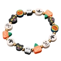 Pulsera de Halloween de arcilla polimérica con dijes de calabaza, fantasma y gato - Estilo Gato Calabaza (3716)
